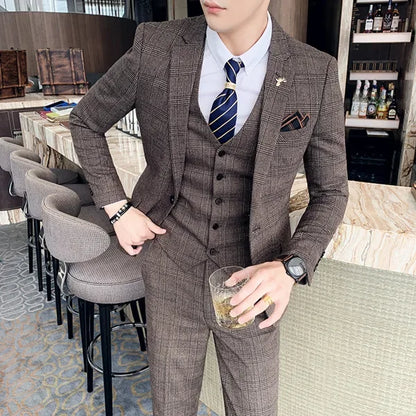 Men's 3-Piece Formal Suit Slim Fit Blazer Vest Pants for Wedding Business Smart Casual
