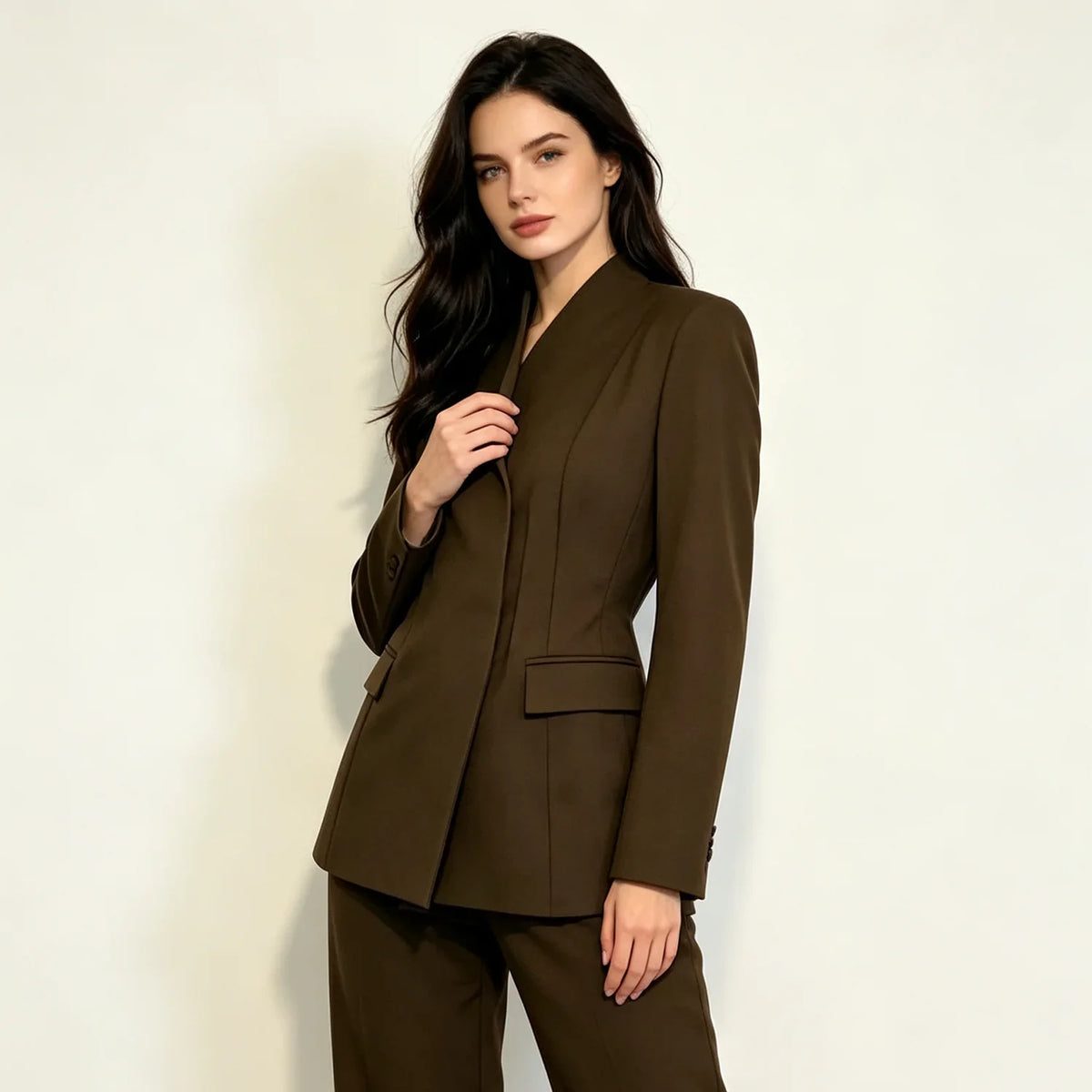 2026 New Women V Neck Blazer No Lapel Waist Shaping Suit Jacket Elegant Office Formal Outerwear 5 Colors