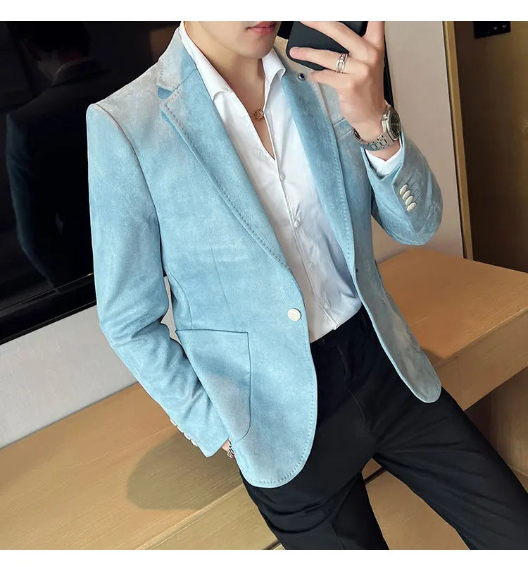 British Style Autumn Suede Business Casual Suit Jacket for Men High Quality Social Office Blazers Wedding Groom Dress Coats