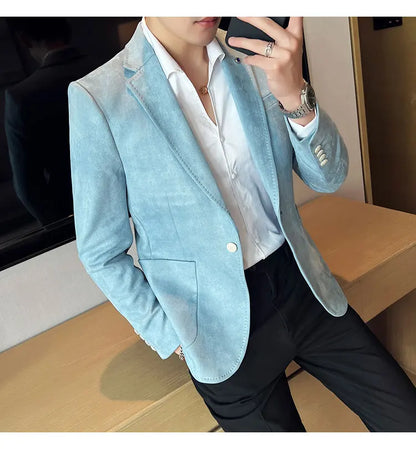 British Style Autumn Suede Business Casual Suit Jacket for Men High Quality Social Office Blazers Wedding Groom Dress Coats