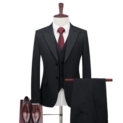 Men's High-End Wool Suit Three-Piece Set Business Casual Fashion Tencel Vest Trousers Bridegroom Wedding Dress