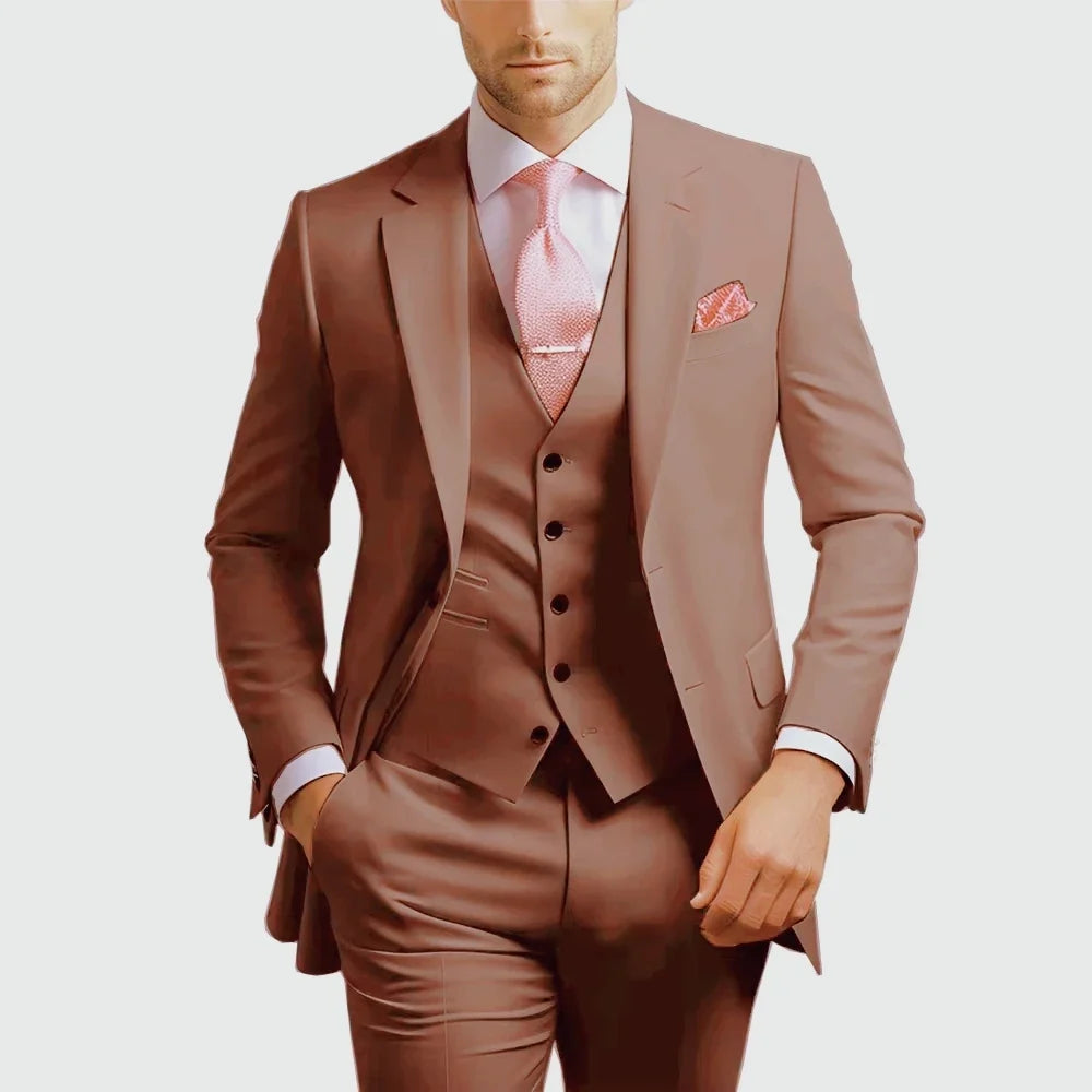 Elegant Men's Formal 3-Piece Slim Fit Wedding Suit with Notch Lapel Blazer Vest Pants for Party Prom Best Man Business Wear