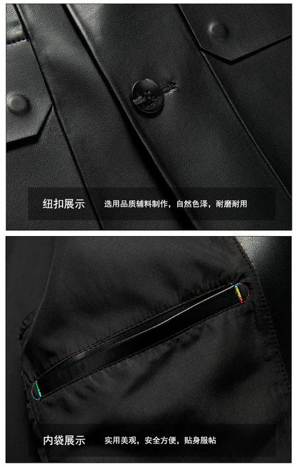 Genuine Leather Jacket Men's Sheepskin Suit Collar Midlife Leather Coat Business Casual Western Style Men's Single-Breasted Top