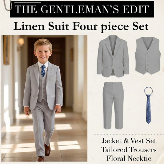 Boys Formal Suit Set 4 Piece with Vest and Tie for Kids Wedding Ring Bearer Ceremony