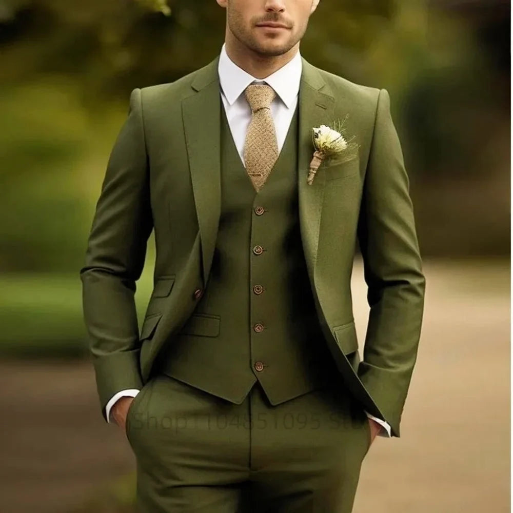 Classic Wedding Solid 3-Piece Smoking Ternos Fino Adjusted Male Formal Business Suits for Groomsmen And Festive Occasions