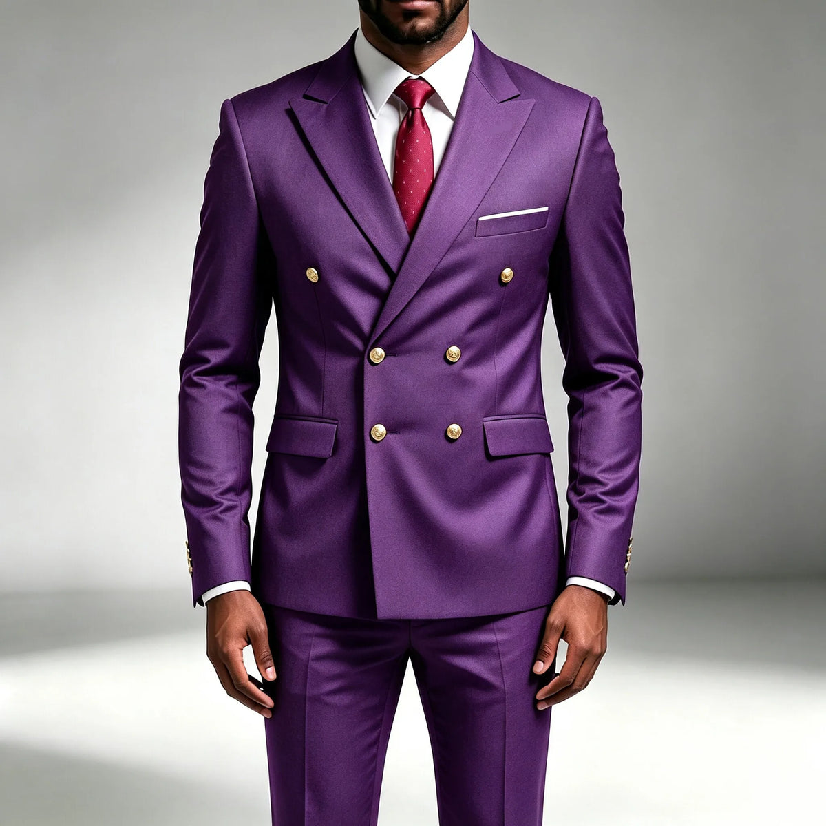 Mode Nouveau Homme Loisirs Boutique Affaires Banquet Couleur Unie Mariage Double Boutonnage Slim Fit Costume Blazers Veste Pantalon