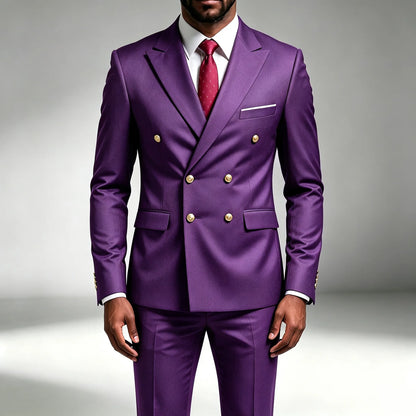 Mode Nouveau Homme Loisirs Boutique Affaires Banquet Couleur Unie Mariage Double Boutonnage Slim Fit Costume Blazers Veste Pantalon