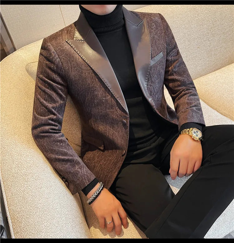 High-quality men's fashionable suit jackets, autumn and winter casual patchwork suits, new high-end patchwork suits