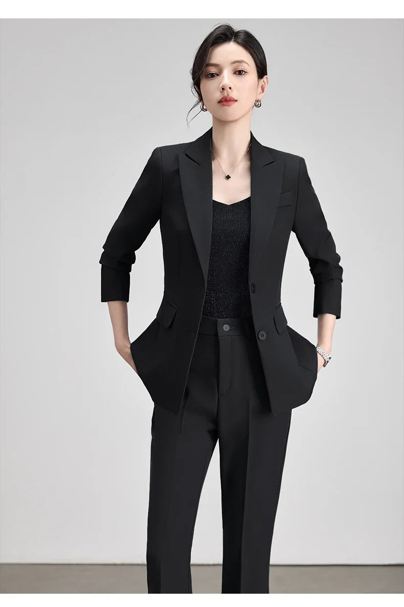 Ladies Office Formal Trousers Suit for Women Autumn Elegant Long Sleeve Blazer and Pants Twe Pieces Matching Sets Outfits