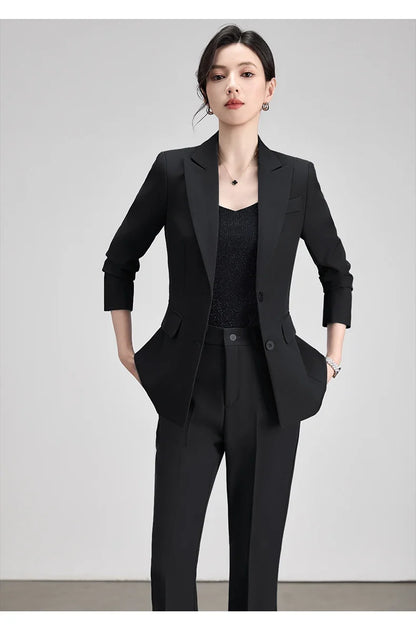 Ladies Office Formal Trousers Suit for Women Autumn Elegant Long Sleeve Blazer and Pants Twe Pieces Matching Sets Outfits