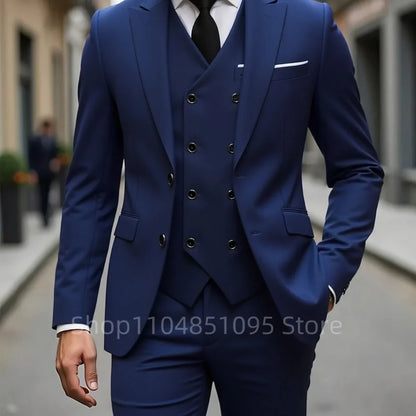 High Quality Men Wedding Suits Fashion Male Business Social Dance Party Dress Peak Lapel Blazers Pants with Vest for Party Prom