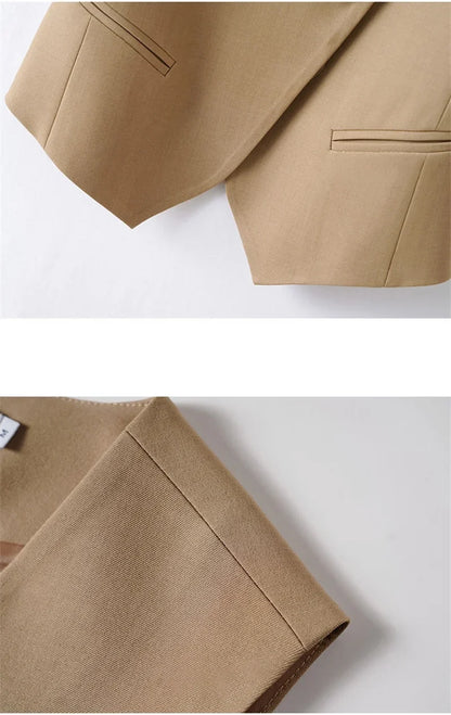 Korean Women Vest 2025 New High-end Casual Suit Vest Commuting Slim Collarless Short Vest Female Sleeveless Jacket Waistcoat Top