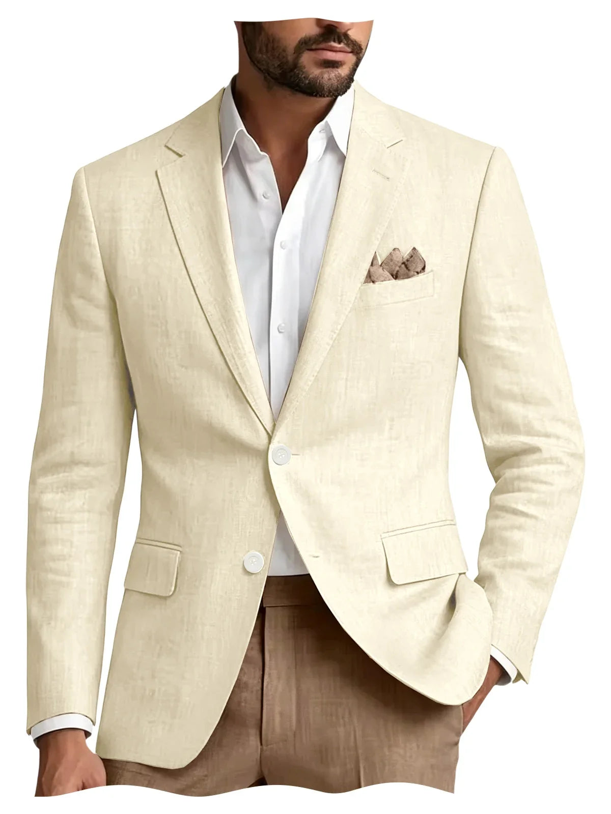 Men's Linen Blazer Notch Lapel 2 Buttons Slim Fit Casual Sport Jacket Lightweight Breathable Summer Business Wedding Daily Wear