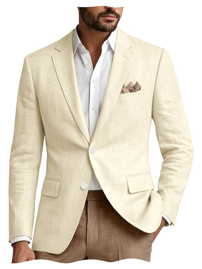 Men's Linen Blazer Notch Lapel 2 Buttons Slim Fit Casual Sport Jacket Lightweight Breathable Summer Business Wedding Daily Wear
