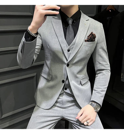 Men's Slim Fit 3-Piece Suit – Solid Color, Smart Casual & Wedding