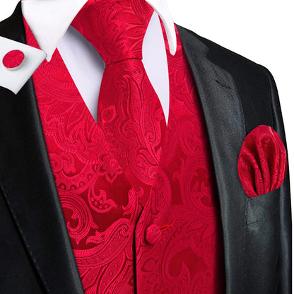 Men's Suit Vest Set – Floral Jacquard Waistcoat with Tie, Hanky & Cufflinks for Weddings & Formal Events