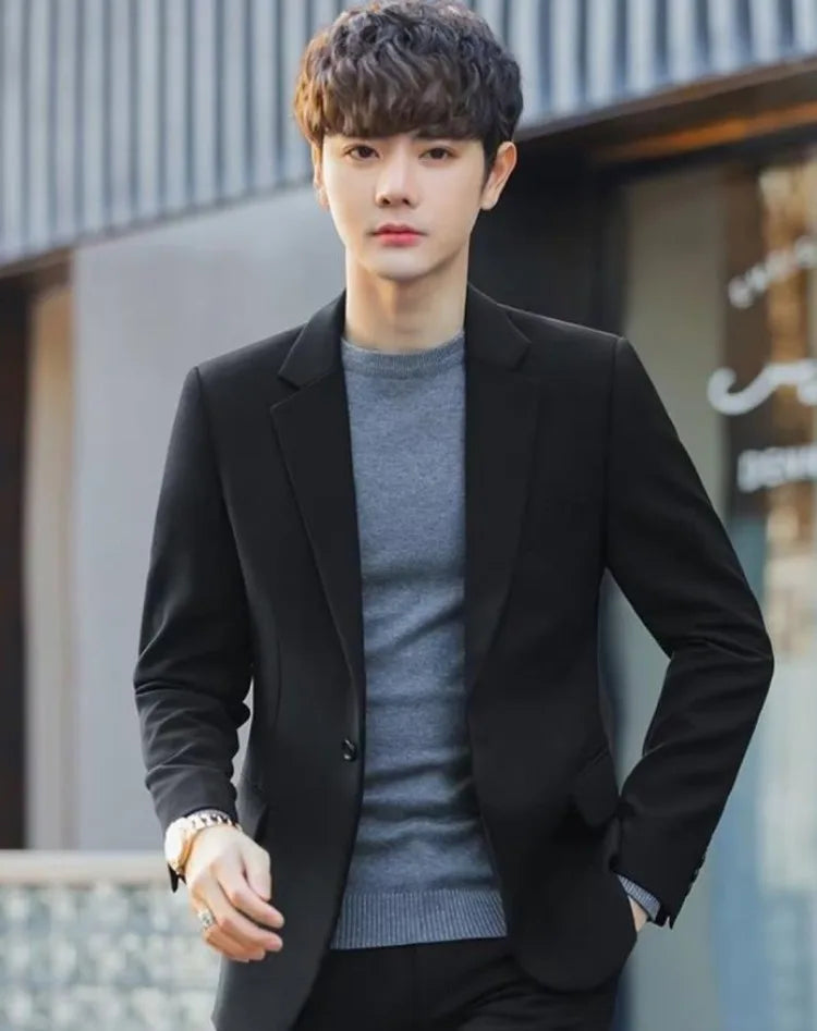 2026 Men's Korean Style Loose Retro Casual Blazer Spring Autumn Versatile Trendy Suit Jacket