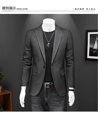 Top Quality Luxury Plaid Business Slim Fit Men Blazer Jacket 2024 Spring Autumn Casual Blazers For Men Elegant Dress Suit Jacket