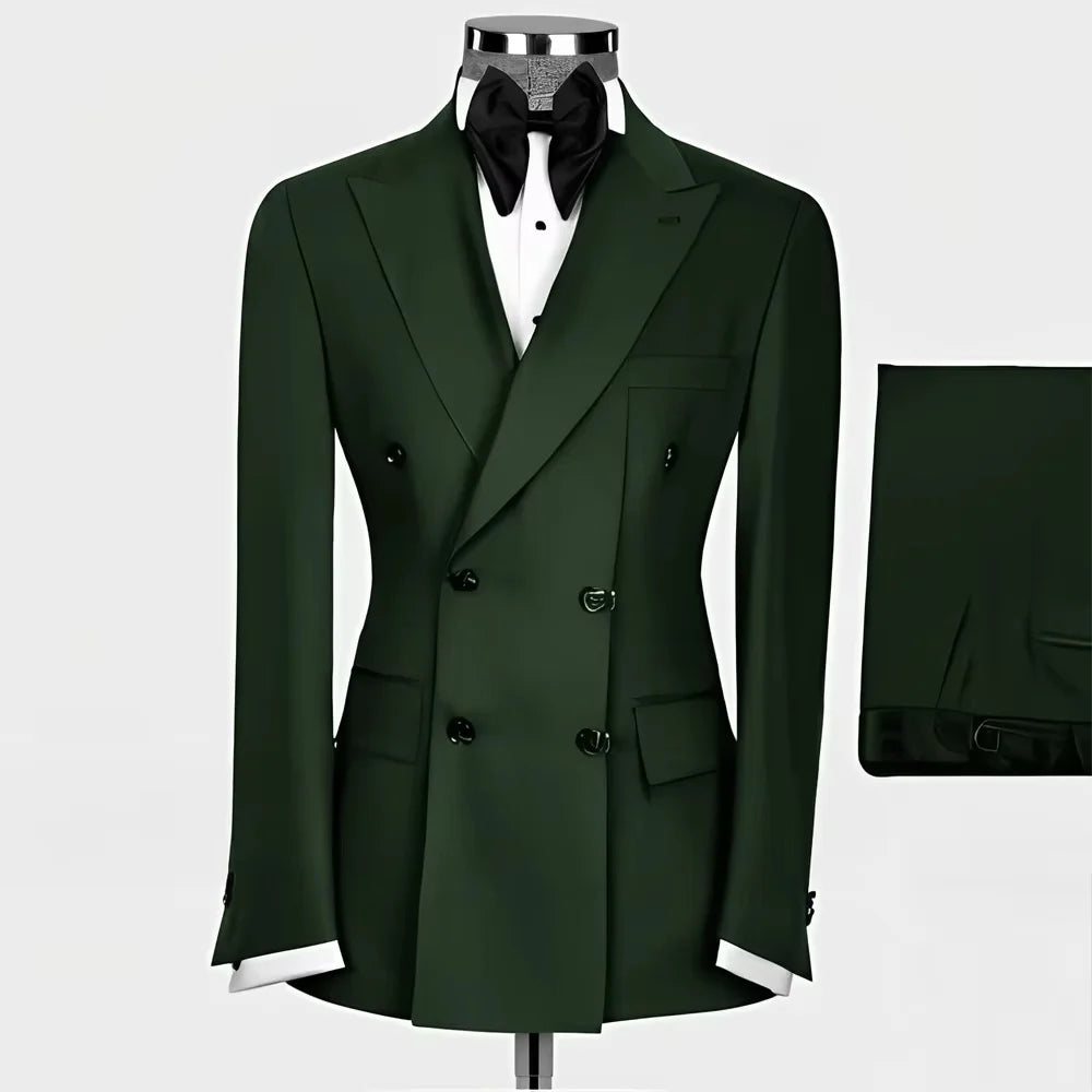 New Style Men Double Breasted Suits 2 Pieces Slim Fit Wedding Tuxedo Set Formal Blazer with Pants Prom Party Groom Office Wear