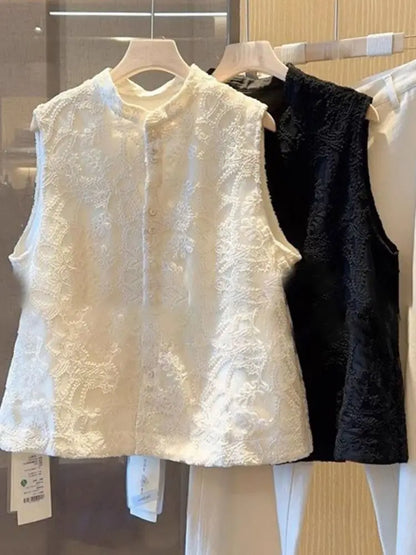 Women's New Chinese Lace Vest 2026 New Spring Summer  Stand Collar Sleeveless Jacket Ladies Vest Tops Waistcoat Outerwear