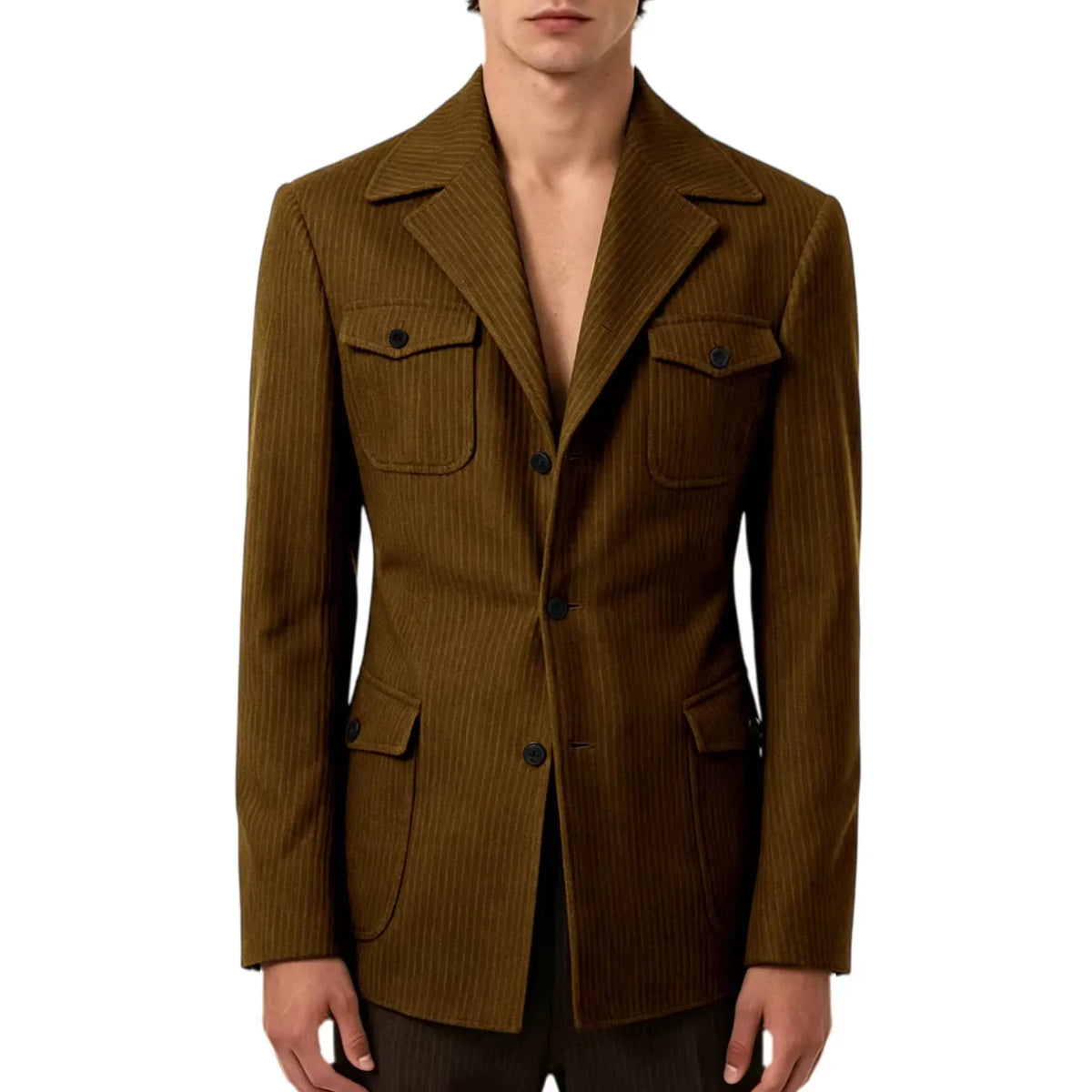 Men's Pinstripe Blazer Slim Fit Notched Lapel Lightweight Breathable Multi Pocket Comfortable Casual Sport Coat For Summer