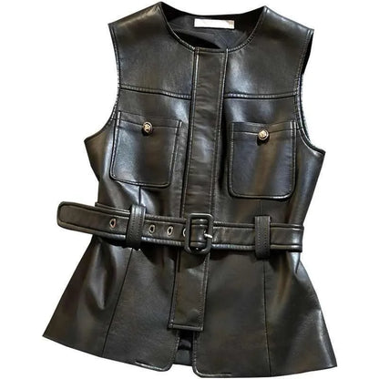2025 British Style Black Blazers Vest Jackets Temperament Women Sleeveless Notched Vest Coats Fashion Streetwear Elegant Clothes