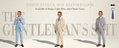 Boys 4-Piece Formal Suit Set – Single Breasted, Notched Collar, Wedding & Occasion Wear
