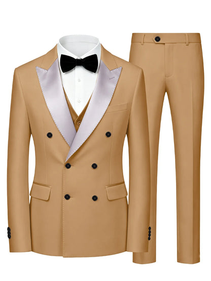 Men's Double Breasted 3 Piece Suit – Slim Fit Tuxedo Set for Weddings & Formal Events