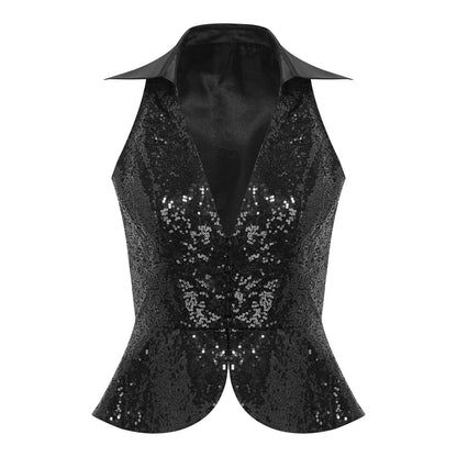 Womens Sequins Vest Fshion Sleeveless Jacket Bling Waistcoats Tops Rave Music Festival Party Nightclub Sparkly Disco Cosutme