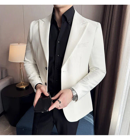 High-end Shiny Business Casual Suit Jacket Men British Style Slim Fit Office Work Men Blazers Wedding Groom Dress Coats 2025