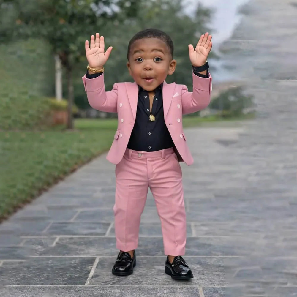 Boys Double Breasted Suit 2 Piece Jacket Pants Kids Formal Casual Outfit For Wedding Ring Bearer Birthday Party Fashion Wear