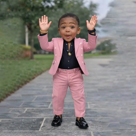 Boys Double Breasted Suit 2 Piece Jacket Pants Kids Formal Casual Outfit For Wedding Ring Bearer Birthday Party Fashion Wear