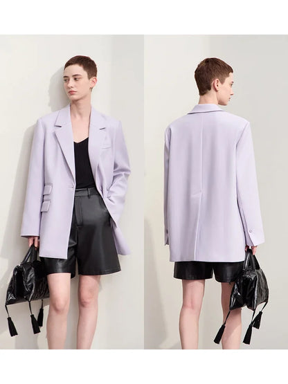 Blazers For Women 2026 Autumn New Black Jacket Notched Double Buckle Loose Mid-length Office Lady Versatile Jackets12453040