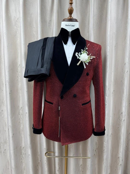 2026 New Exquisite Jacquard Suit Set 2 Pieces For Men Dancing Wear Handsome Classic Peak Lapel Men's Tuxedo Banquet Party Outfit