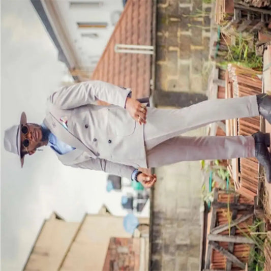Gray Double Breasted Men's Blazer Set Boyfriend Suit for Wedding Business Casual Social Formal 2 Piece Luxury Clothies
