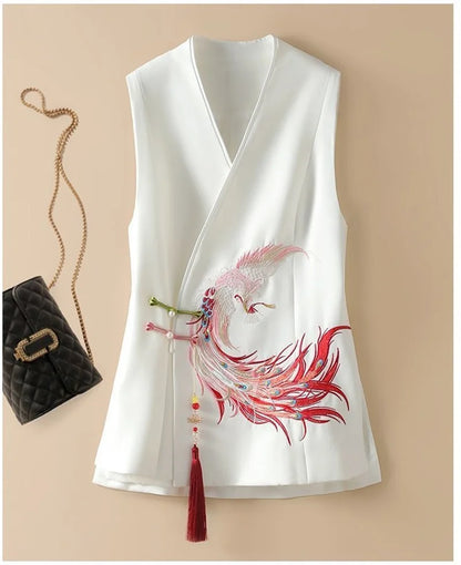 2025 New Spring Chinese National Style Elegant Women Vest Heavy Industry Embroidery Sleeveless Jacket Cardigan Female Waistcoat