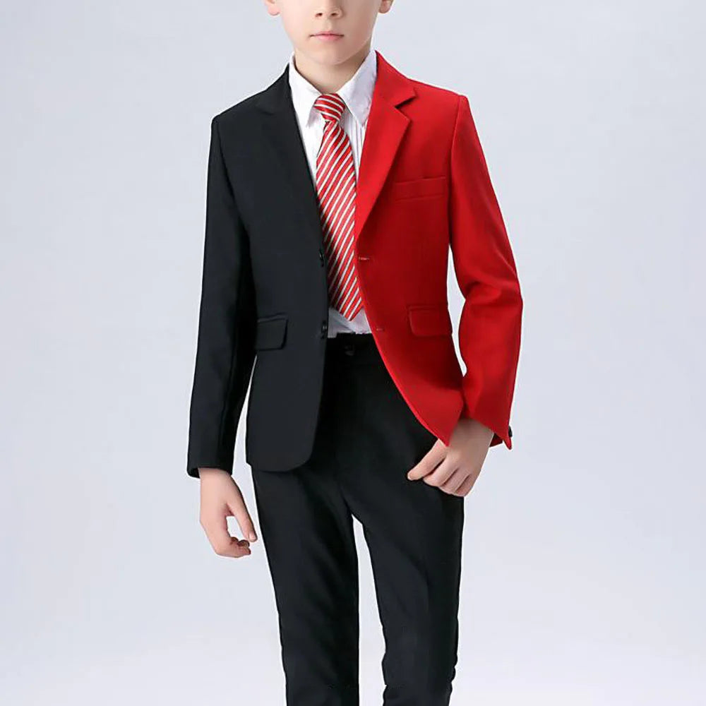 Patchwork Boys Suits Red and Black Stitching Fashion Notch Lapel Single Breasted Kids Wear Slim Daily Casual Children's Suits