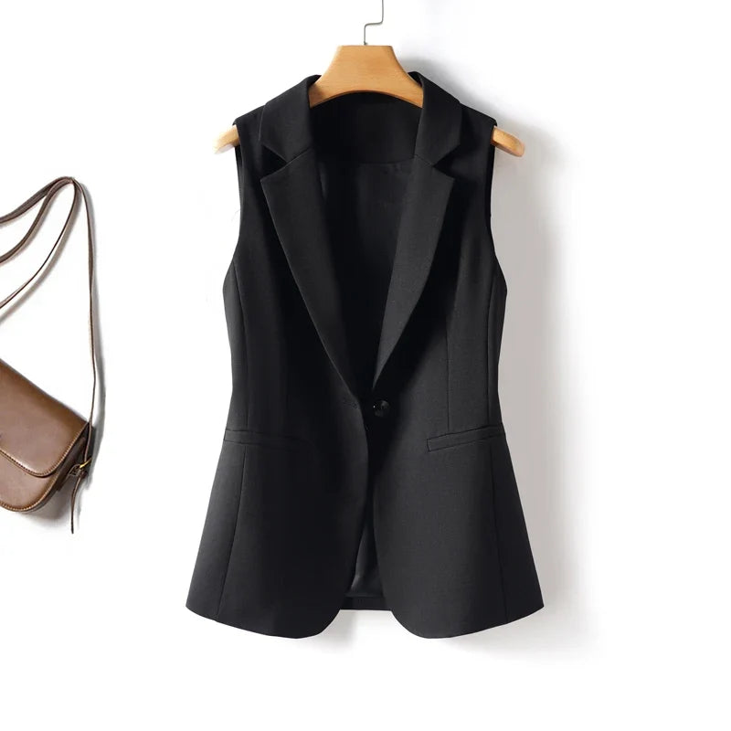 Fashionable Spring and Autumn Sleeveless Suit Vest for Women's Workplace Elegant Versatile Slim Suit Collar Vest Top Jacket