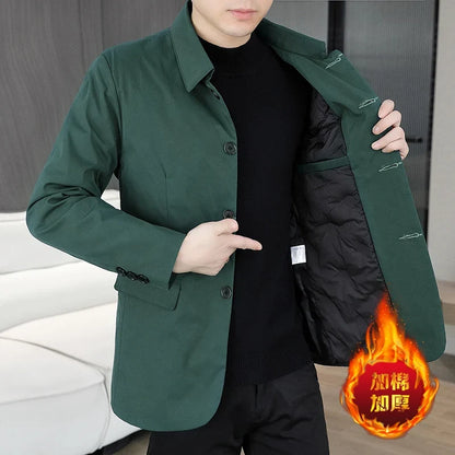 Blazer Men's Business Gentleman Wedding Fashion Best Man Solid Color Slim Fit Casual Mink Velvet with Cotton Thickened Blazer