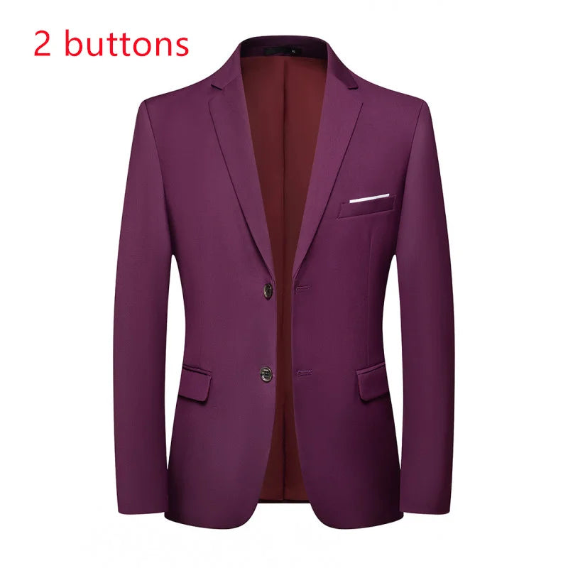 Blazer Fashion Men Business Casual Solid Color British Style Wedding Gentleman Slim Professional Formal Suit Blazer