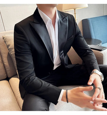 Men's Slim Fit Wedding Suit – Jacket, Vest & Pants | Smart Casual Black Tuxedo for Groom