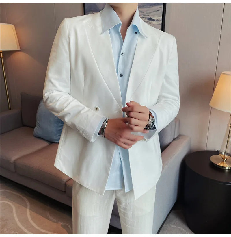 Summer Linen Breathable Suit Jacket Daily Casual Thin Blazers Men's Business Formal Suit Jacket Wedding Groom Coats Men Clothing