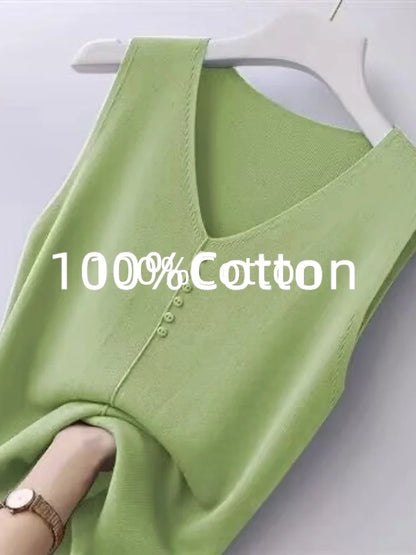 Summer Women's Tank Top Silk V-neck Wide Shoulder Strap Color Knitted Shirt Sleeveless Top Student Ice Silk Vest
