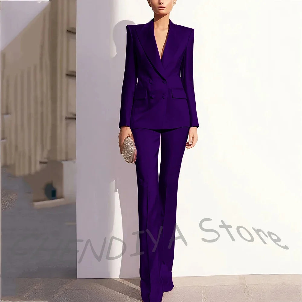 Luxury Satin Women Pants Suit Tailored Business Attire Dusty Rose 2 Piece Peak Lapel Straight Formal Outfit Daily Office Set