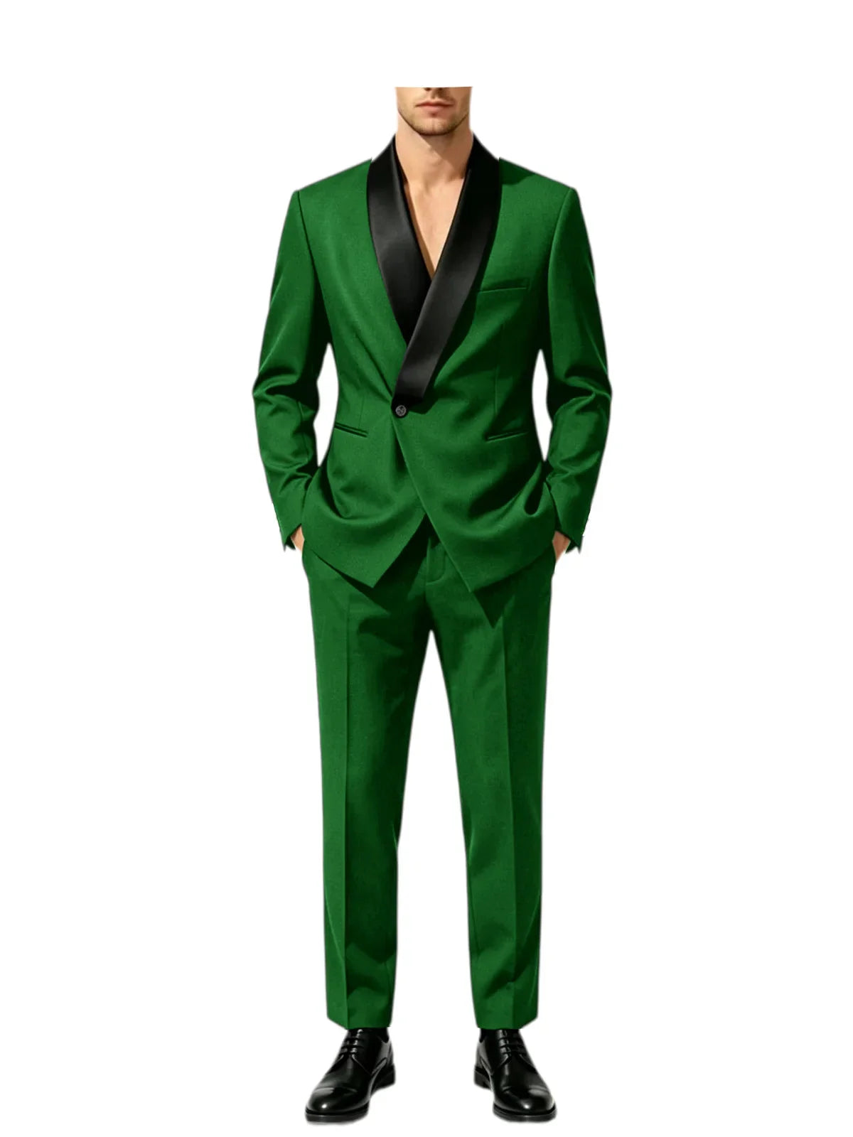 Men's Slim Fit Tuxedo Suit with Black Satin Shawl Lapel – 2-Piece Blazer & Pants for Wedding, Prom & Formal Events