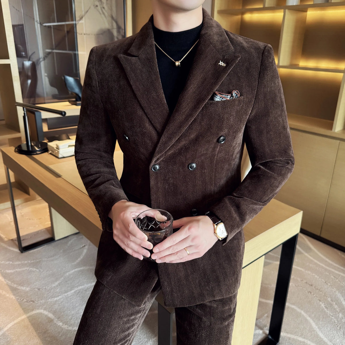 2025 Winter Woolen Men's Wedding Groom Suit Double Breasted Suit 3 Piece Set Business Casual Office Work Party Prom Dress Suits