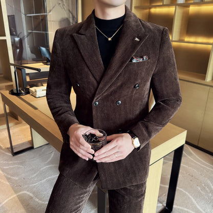 2025 Winter Woolen Men's Wedding Groom Suit Double Breasted Suit 3 Piece Set Business Casual Office Work Party Prom Dress Suits