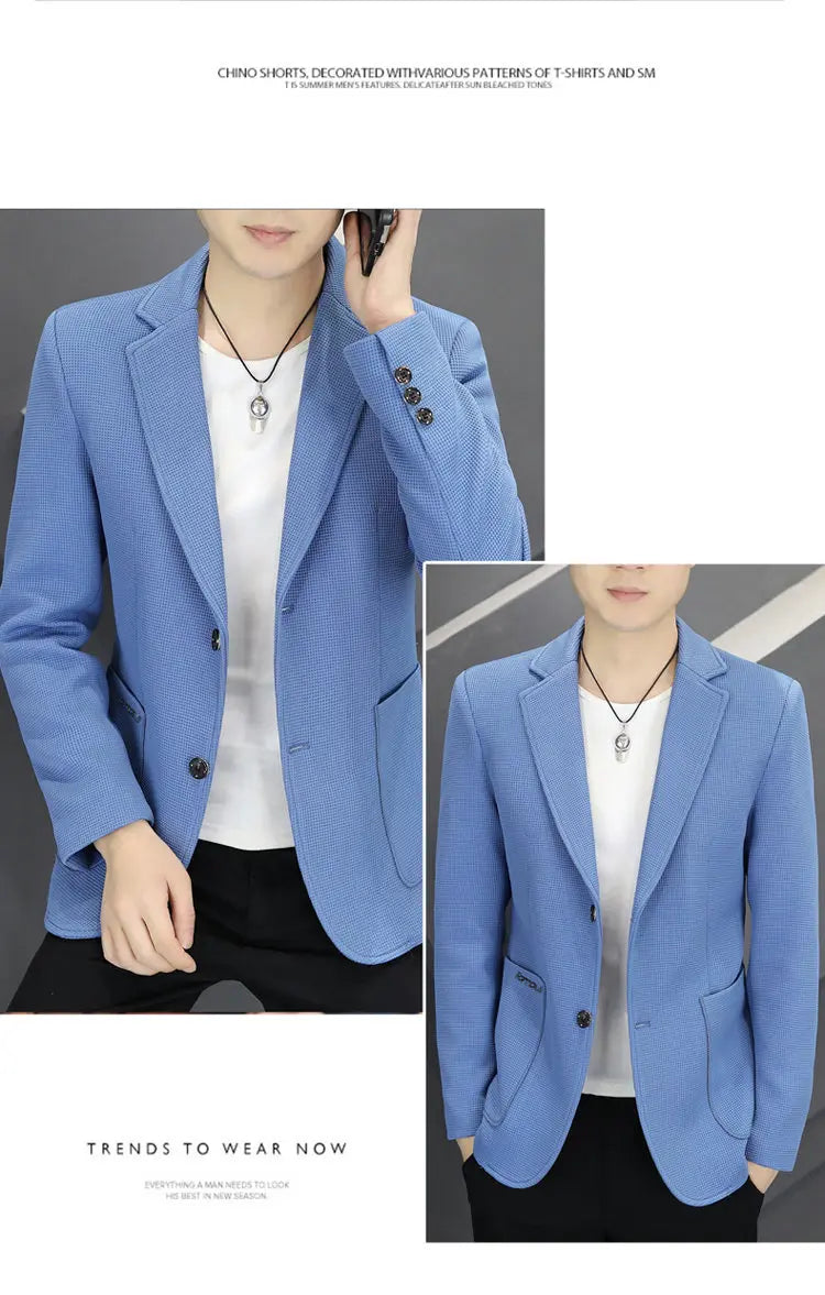 Men's Casual Blazer Two-Button Waffle Pattern for Spring Autumn