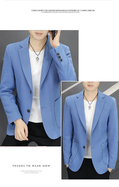 Men's Casual Blazer Two-Button Waffle Pattern for Spring Autumn