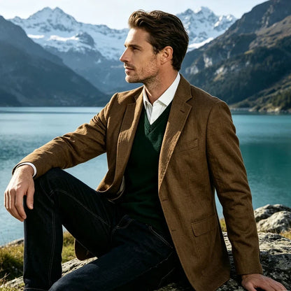 Men's Linen Blazer Notch Lapel Two-Button Sport Coat for Wedding and Daily Wear